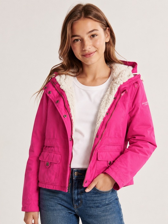 Abercrombie & Fitch Other - Abercrombie & Fitch Girls Sherpa-Lined Utility Jacket, Hot Pink, Size L